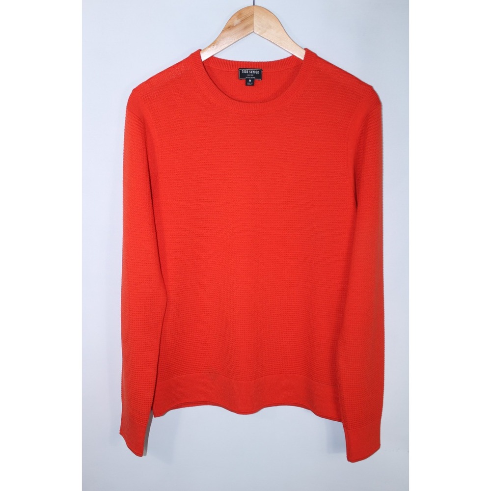 Todd Snyder Men's Medium Orange Crew Neck Knit Merino Wool Sweater